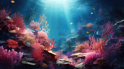 Underwater fish coral pink blue deep ocean beautiful