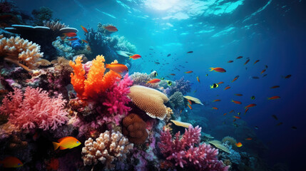 Obraz na płótnie Canvas Underwater fish coral pink blue deep ocean beautiful