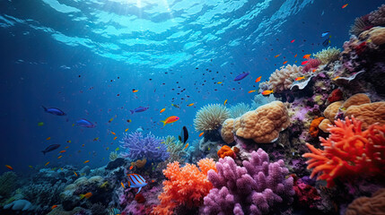 Fototapeta na wymiar Underwater fish coral pink blue deep ocean beautiful