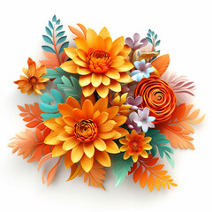 3D flowers clipart on white background