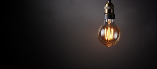 Photo of a hanging light bulb against a dark ceiling with plenty of empty space for copy with copy...