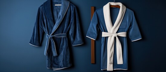 Photo of colorful robes hanging on a wall with copy space