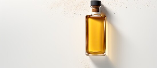Photo of a bottle of olive oil on a clean white background with plenty of copy space with copy space
