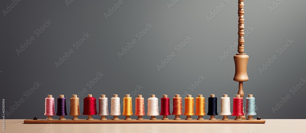 Leinwandbilder Photo of a colorful row of spools of thread on a table, with plenty of space for creativity with copy space