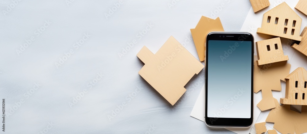Aufkleber photo of a cell phone on a table with plenty of space for text or other elements with copy space