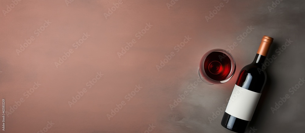 Aufkleber Photo of a bottle of wine and a glass of wine on a table with empty space for text or design with copy space