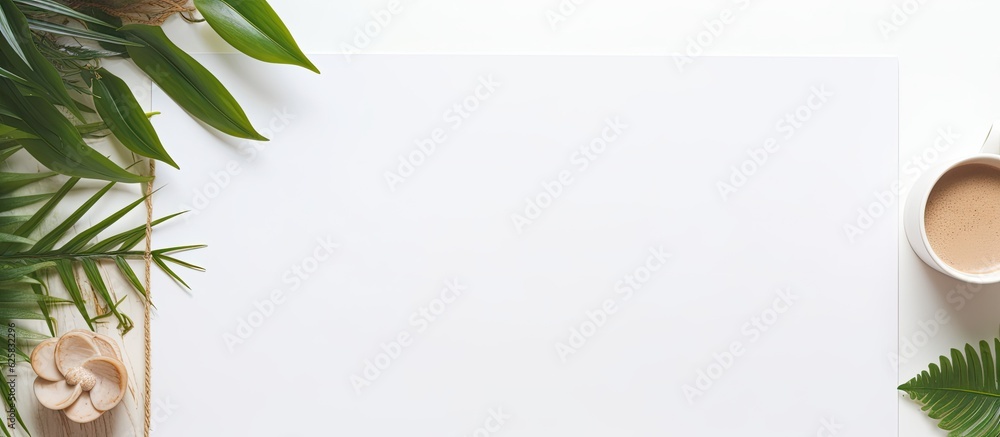 Poster photo of a blank paper with a cup of coffee for copy space with copy space