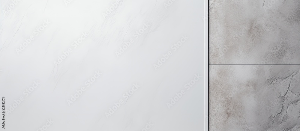 Wall mural Photo of a minimalist bathroom with white tile wall and mirror with copy space