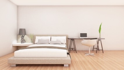 Fototapeta na wymiar wooden floor and wardrobe in a contemporary bedroom.,3d rendering
