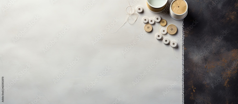 Aufkleber Photo of a colorful table filled with buttons and cups, perfect for crafting and DIY projects with copy space