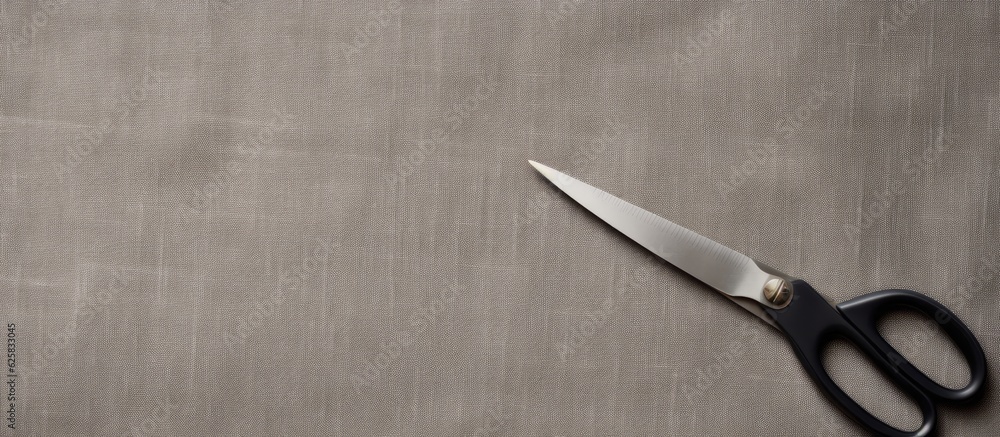 Poster photo of scissors on a table with empty space for text with copy space