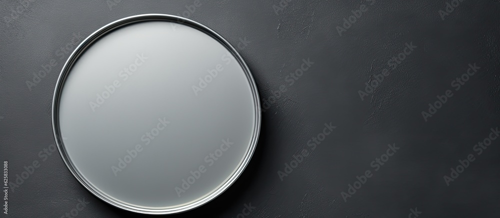 Poster photo of a round mirror against a black wall with empty space for creative use with copy space
