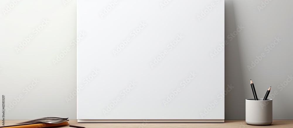 Aufkleber Photo of a neatly organized desk with writing materials and a whiteboard for brainstorming and note taking with copy space