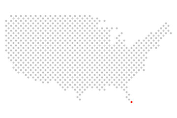 Fototapeta na wymiar Miami in den USA: Amerikakarte aus grauen Punkten mit roter Markierung