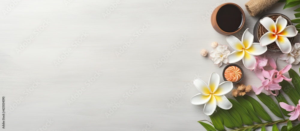 Poster photo of a beautifully arranged table with a colorful display of flowers and a steaming cup of coffe