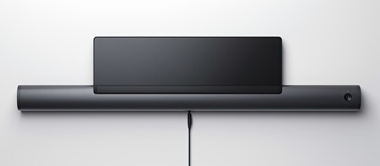 Photo of a sleek black electronic device mounted on a wall with ample copy space with copy space