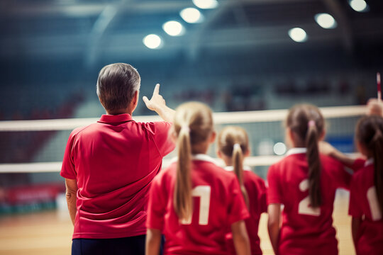 Youth Sports, volleyball coach with youth players