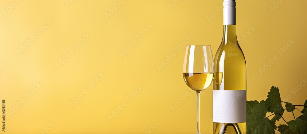 Poster Photo of a bottle and glass of wine on a table with plenty of space for your own text or design with copy space