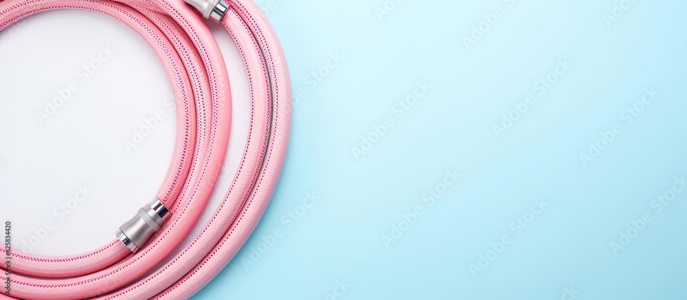 Poster photo of a close up of a vibrant pink cord against a contrasting blue background with plenty of copy