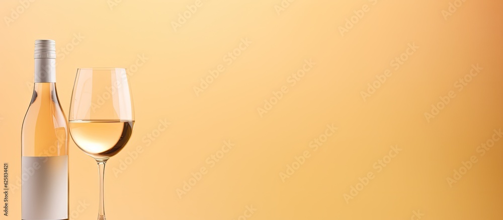 Poster Photo of a glass of wine next to a bottle of wine with empty space for text or design with copy space