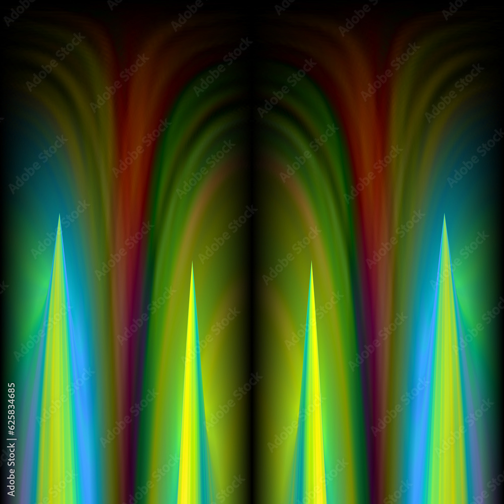 Poster glowing overlapping single coloured light rays making intricate patterns and design