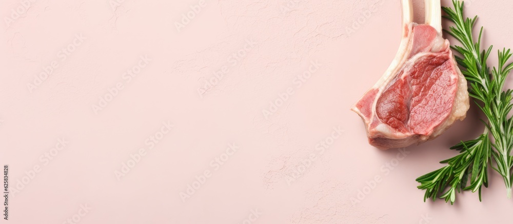 Aufkleber photo of a succulent piece of meat with a fragrant sprig of rosemary garnish with copy space