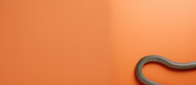 Photo of a gray snake against an orange wall with plenty of copy space with copy space