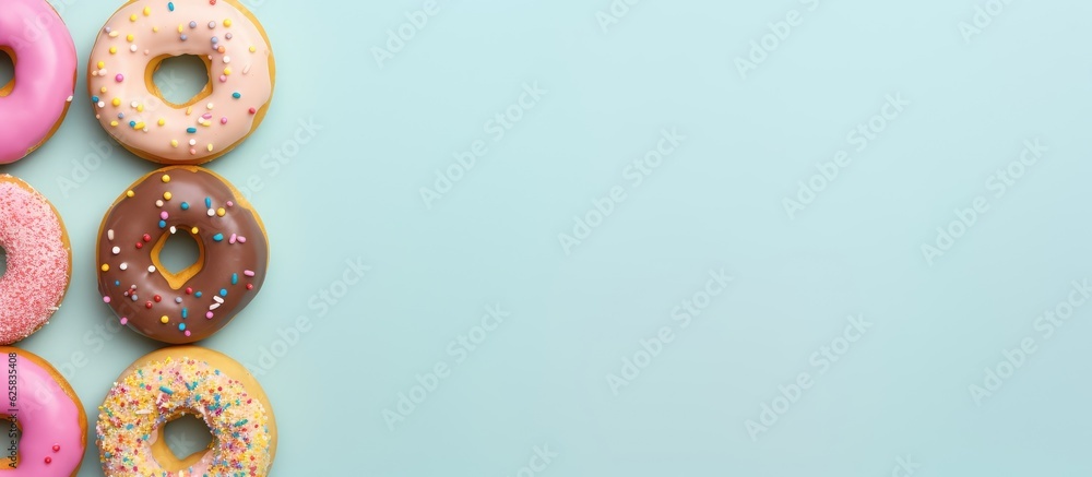 Aufkleber Photo of a stack of delicious doughnuts with plenty of room for your own message with copy space