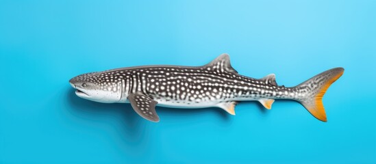 Photo of a toy shark on a vibrant blue background with plenty of copy space with copy space