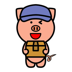 荷物を配達するブタ　イラスト