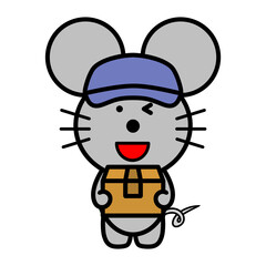 荷物を配達するネズミ　イラスト