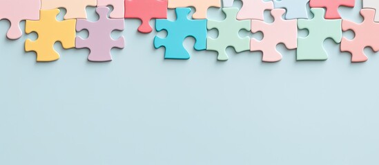 Photo of a vibrant puzzle with copy space on a blue background with copy space