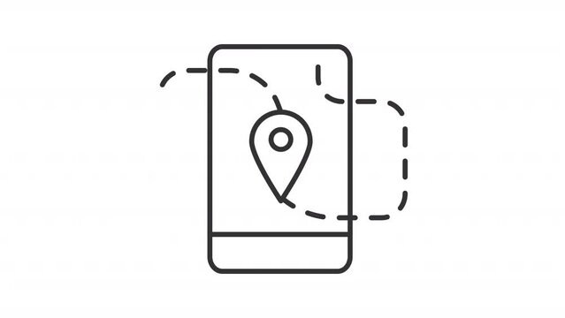 Location tracking line animation. Route creation over mobile phone animated icon. Gps tracker. Data collection. Black illustration on white background. HD video with alpha channel. Motion graphic