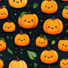 Illustration of cute pumpkins for halloween seamless patterns background