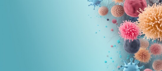 Photo of various colorful and monochrome germs on a white background with copy space