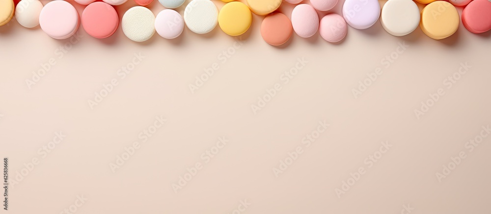Poster Photo of various colorful candies displayed on a table with copy space