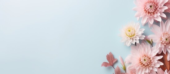 Fototapeta premium Photo of a vibrant bouquet of pink flowers against a serene blue backdrop with copy space