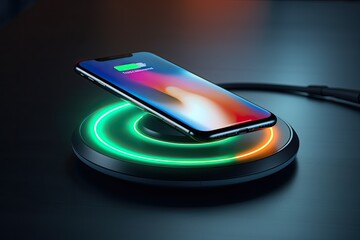 Recharging smartphone battery using round induction wireless charger.