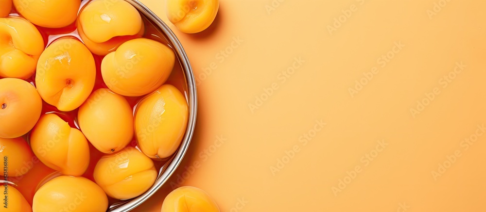 Aufkleber photo of a delicious assortment of yellow donuts in a metal bowl with plenty of space for your own c