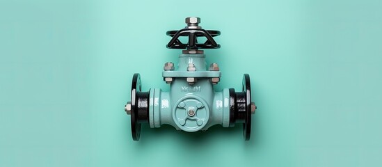 Photo of a green valve with a clock, perfect for timing and controlling flow with copy space