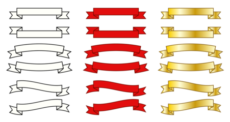 白と赤とゴールドのシンプルなリボンイラスト素材