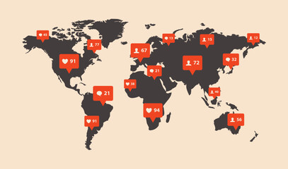 World Map Infographic. Social Network. Global