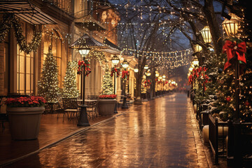 Beautifully decorated Christmas street decorated and illuminated at christmas time