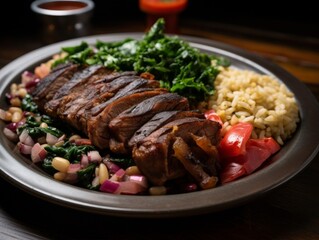 plated Cabrito dish served with traditional sides like rice and beans