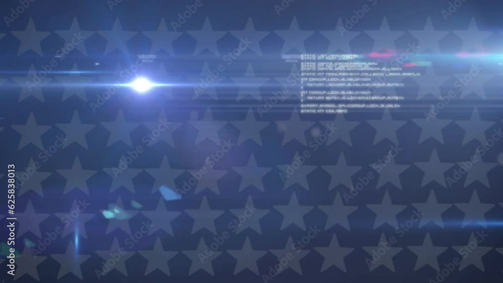 Poster animation of data processing text and light over flag of usa