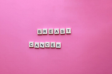 The word breast cancer on a pink background. breast cancer awareness day