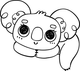 Cute Playful Koala Doodle Outline. Black line art Drawing of Australian Marsupial Cartoon Character
