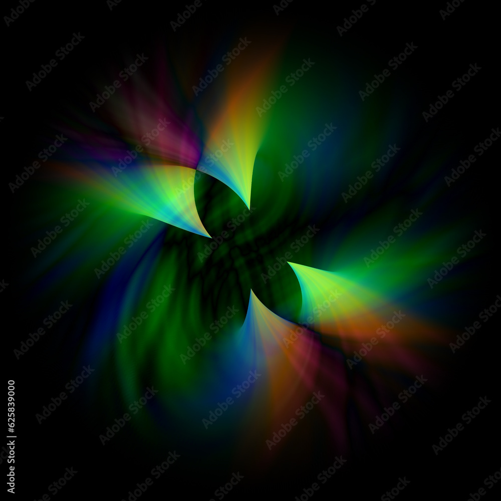 Poster glowing overlapping single coloured light rays making intricate patterns and design