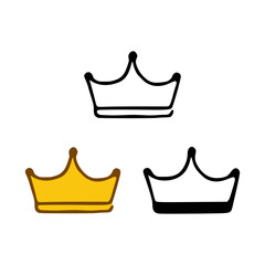 Crown icon set in doodles styles isolated on white background. Royal or queen sign, authority symbol