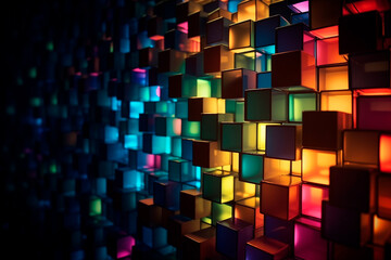 background of Colorful light up boxes, cubism, stone, coded patterns